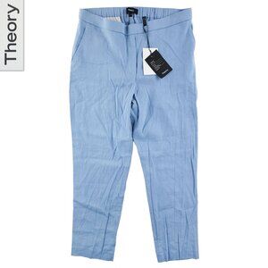 Theory Linen Pants Slim Crop Treeca Pull On Sleek Crunch Women "10" 32 Waist NWT